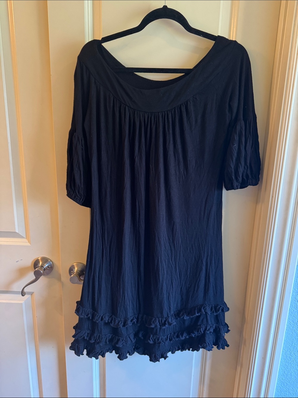 Women's Black Ruffle Hem Short Dress Tunic
